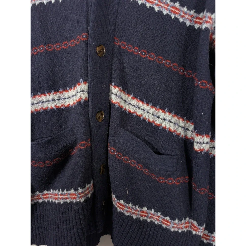 J. Crew Men's Cardigan Shawl Collar Blue Red Striped 100% Lambs Wool Medium‎